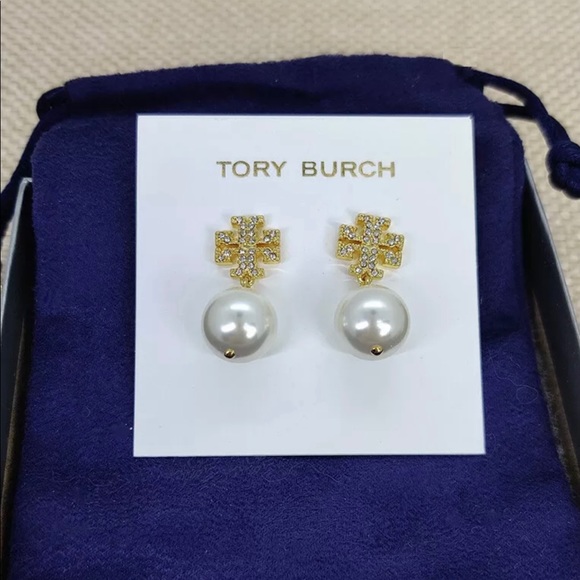 TORY BURCH * Crystal-Embellished Double T Studs - Picture 8 of 8